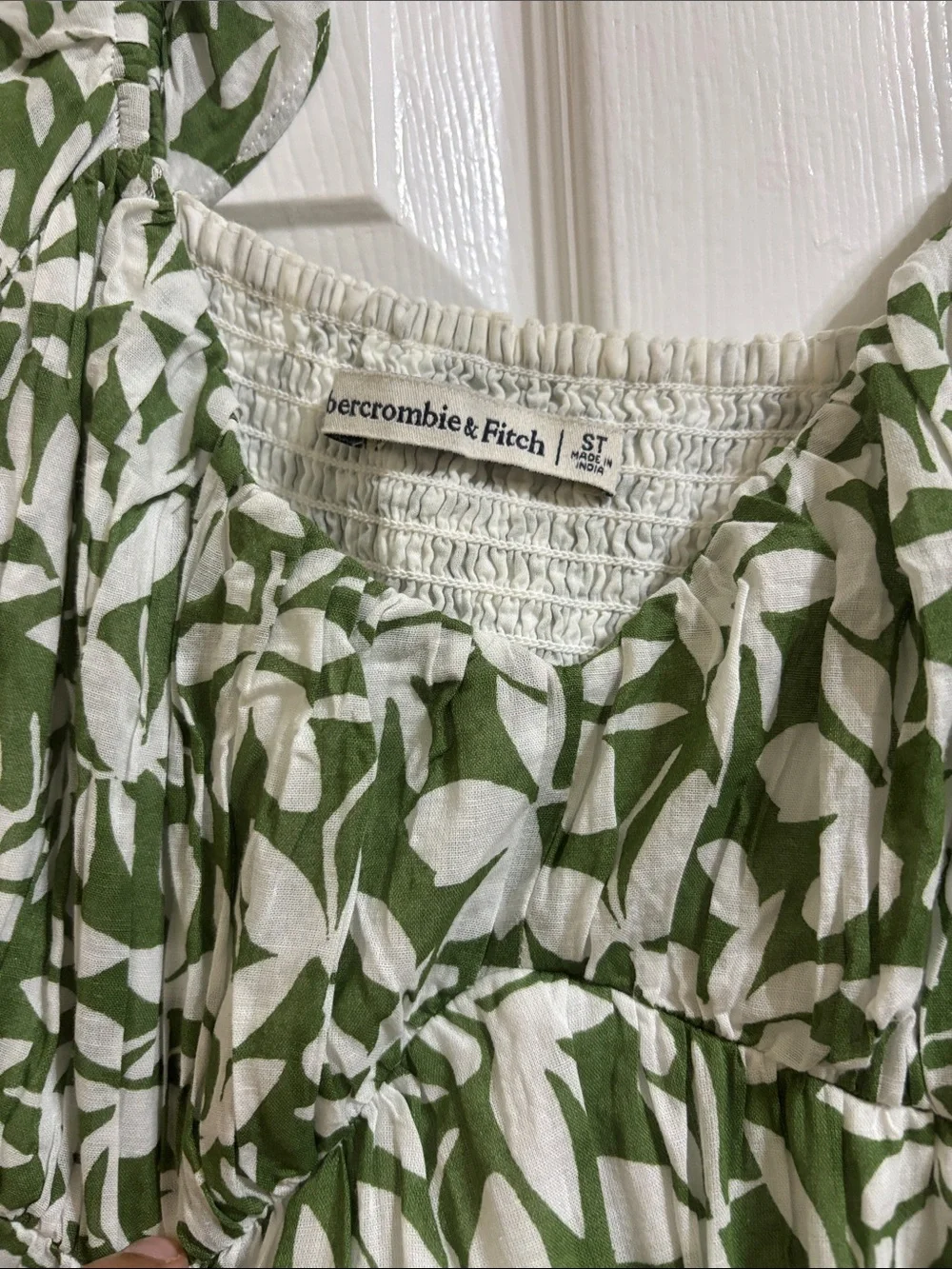 Abercrombie & Fitch Green and White Leaf-Print Tiered Maxi Dress